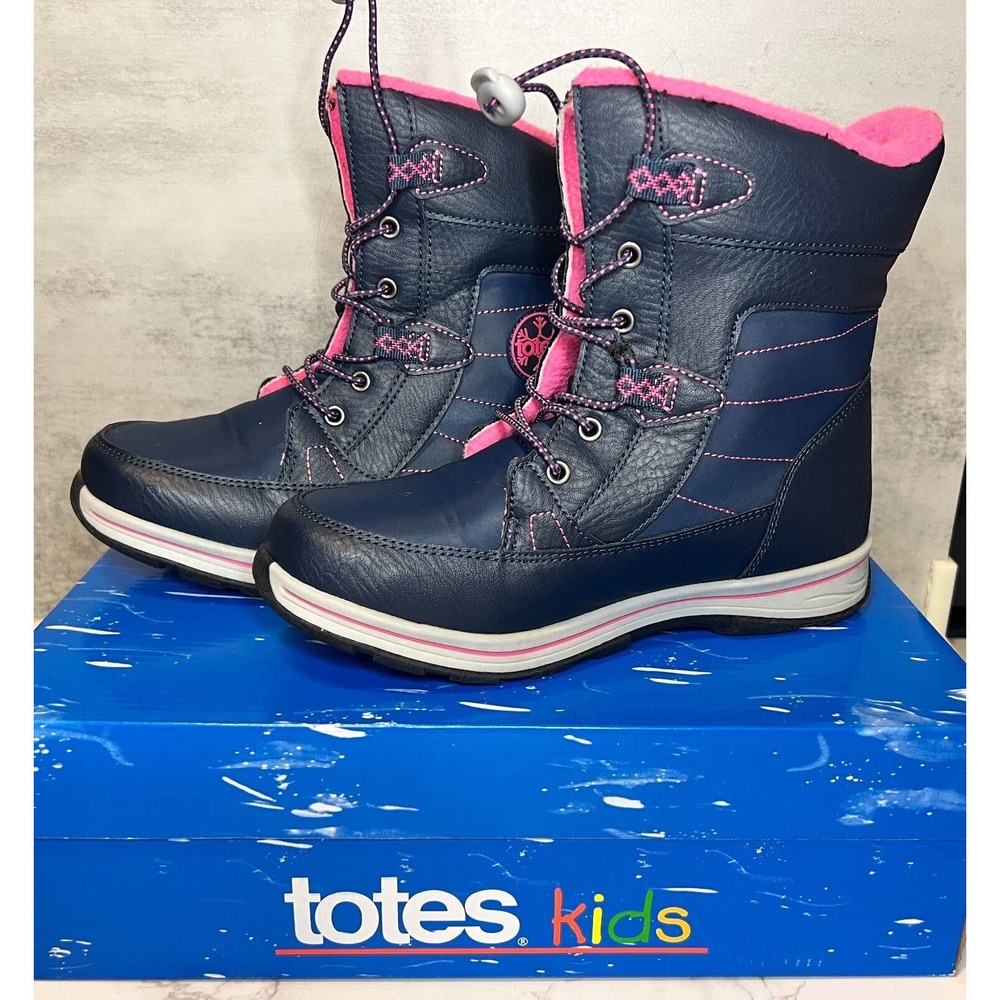 Totes Kids Size 5M Beaver Navy Fuschia Thermolite Boots Lightly Worn With Box
